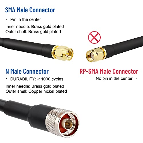 XRDS -RF SMA Male to N Male Cable 15 ft, KMR400 Low Loss SMA to N Cable for 3G/4G/LTE/ADS-B/Ham/GPS/WiFi/RF Radio to Antenna Use(NOT rp SMA Male)