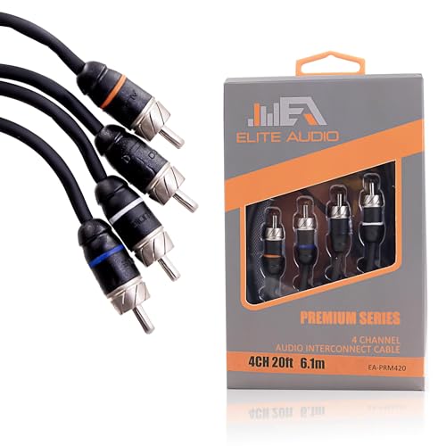 Elite Audio Premium Series 20ft. 4-Channel Car Audio RCA Cable – Double Shielded, Oxygen Free Copper, Noise Reducing Audio Cable for Amplifiers, Subwoofers, Speakers, and Processors – PRM420 - size: 20' (ft), style: 4-Channel