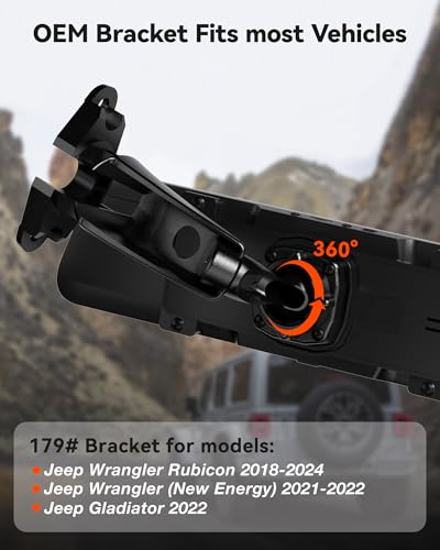 WOLFBOX Model 179 OEM Bracket Fit for 2018-2024 Jeep Wrangler Rubicon, for USB C G840S/G840H/G850/G900/G900PRO/G850PRO/G900 Tripro Mirror Dash Cam