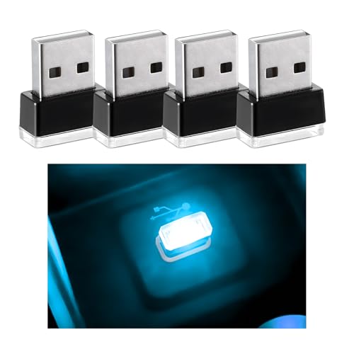 4 PCS USB LED Car Interior Atmosphere Lamp, Mini Night Light Plug-In Trunk Ambient Lighting Kit, Portable USB Interface LED Lamp Interior Decoration for Vehicle Home Office (Ice Blue) - color: Ice Blue