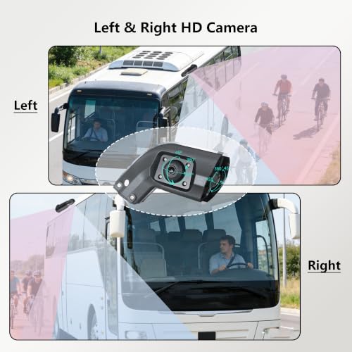Dual Monitor Truck Camera System, 10.36" Touchable Split Screen + Left & Right Dual Rear View Angle 1080P Cameras with IP69K Waterproof Night Vision Wide Angle DVR Recording for RV Truck Trailer Bus