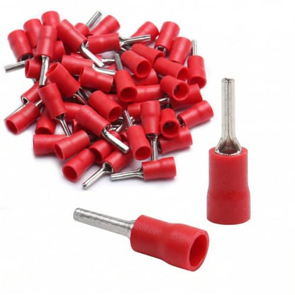 BAOMIAN 100-Pack 22-16 AWG Wire Pin Connectors, Red Insulated Terminals - size: 22-16 AWG