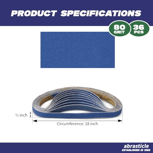 1/2" x 18" Zirconia Sanding Belts for Metal - 1/2 x 18 Inch Zirconia Metal Grinding Sand Paper, 36 PCS 80 Grits, Perfect for Knife Blade Sharpening, Metal Polishing, Derusting, Woodworking - size: 1/2" x 18" 80 Grit(36 pack)