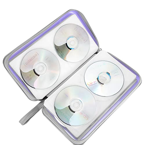 Siveit 80 Capacity CD/DVD Case Holder, Hard Plastic CD DVD Disc Cases Storage Binder for Car Home Office Travel (Lavender) - color: Lavender