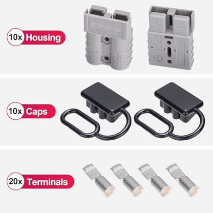 Spurtar 10 Pack Battery Quick Connect/Disconnect, 6-12AWG, 50A Gray - color: Gray, size: 50A(10 Pack)