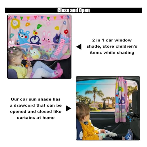GLSOWEE Car Window Shade for Baby, Blackout Car Window Curtain, Animals - color: Pink-Animals