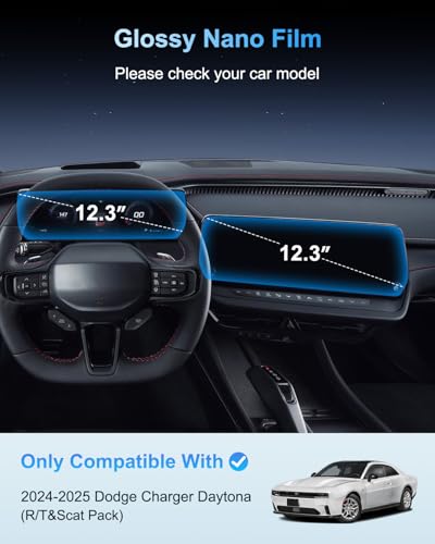 BIXUAN 2026 Charger Daytona For 2022-2026 Dodge Charger Daytona (R/T&Scat Pack) 12.3Inch Screen Protector -(2PCS) 2026 Charger Daytona Accessories HD Transparent Protective Nano Film - color: Charger Daytona 2024-2026 12.3"Navi+12.3“Dash