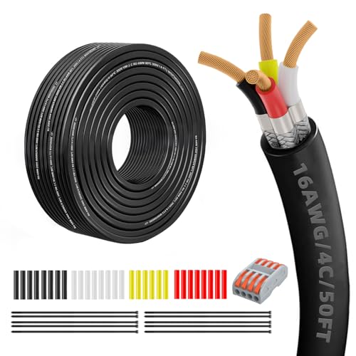 16 Gauge 100% Pure Copper 4 Conductor 16/4 Flexible Shielded Wire 50FT, UL2464 16AWG 4 Core EMI/RFI Shielding Shielded Cable for Automotive, 3D Printer,CNC VFD Spindle, Stepper Motor, Sound, Speaker - size: 50FT, style: 16/4