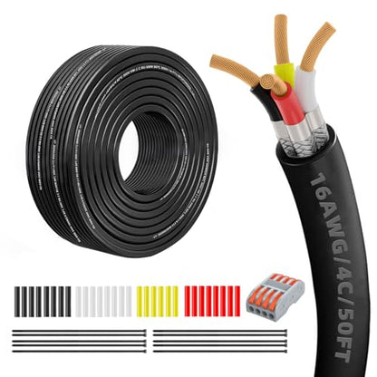 16 Gauge 100% Pure Copper 4 Conductor 16/4 Flexible Shielded Wire 50FT, UL2464 16AWG 4 Core EMI/RFI Shielding Shielded Cable for Automotive, 3D Printer,CNC VFD Spindle, Stepper Motor, Sound, Speaker - size: 50FT, style: 16/4