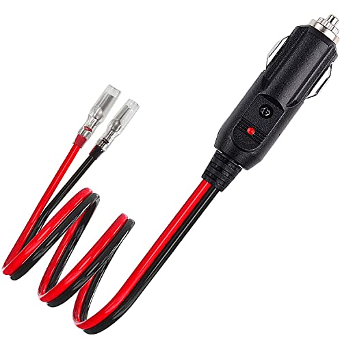 12V 24V Heavy Duty 14 AWG Male Plug Cigarette Lighter Adapter Cord [2 Pack] Cigarette Lighter Male Plug with 1ft Extension Cable with LED Light and 15A Fuse