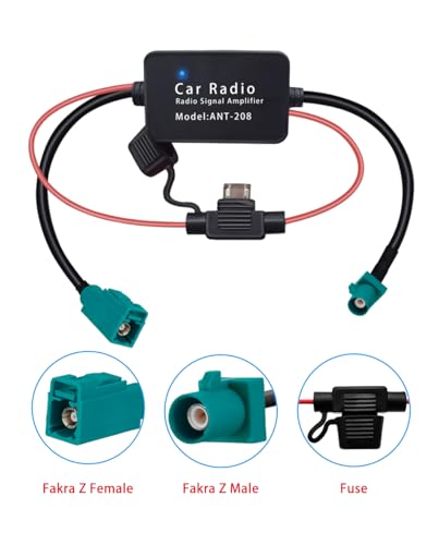 Car Radio FM/AM Antenna Signal Booster Fakra Z Male to Female Adapter 12V Universal Radio Antenna Amplifier Vehicle Antenna Amplifier for Audio Stereo Digital Car (1PCS)
