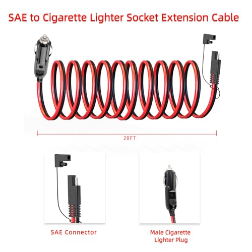 ELFCULB SAE to 12V Cigarette Lighter Male Plug Cable 14AWG 20FT for RV - color: SAE to PLUG, size: 20FT