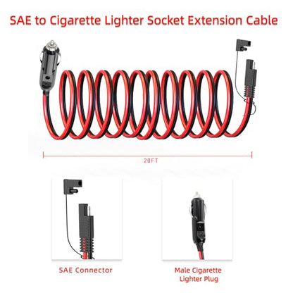 ELFCULB SAE to 12V Cigarette Lighter Male Plug Cable 14AWG 20FT for RV - color: SAE to PLUG, size: 20FT