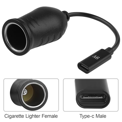 USB C to Cigarette Lighter Adapter Type-C Socket Charging Cable,Compatible with Dash Cam,GPS,Car LED Lights (9V Type-C Female to Cigarette Lighter Socket Charging Cable, 0.2M/0.65FT) - size: 0.2M/0.65FT, style: 9V Type-C Female to Cigarette Lighter Socket