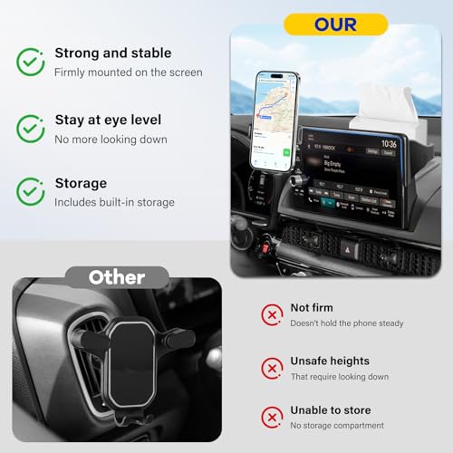 Car Phone Holder Compatible with Honda CRV 2023-2025 9 inch Screen Cell Phone Mount with Dash Organizer Dash Storage Box 360° Rotation - size: 2023-2025 Honda-CRV 9-inch
