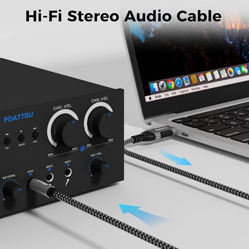 USB to 6.35mm TRS Stereo Audio Cable 4 FT, USB-A to 1/4" Audio Adapter Aux Jack Stereo Cord, Gold-Plated Connector, Nylon Braided Jacket, DAC Chip, for Laptop, Amplifier, Mixer, Home Theater, Speaker - size: 4FT