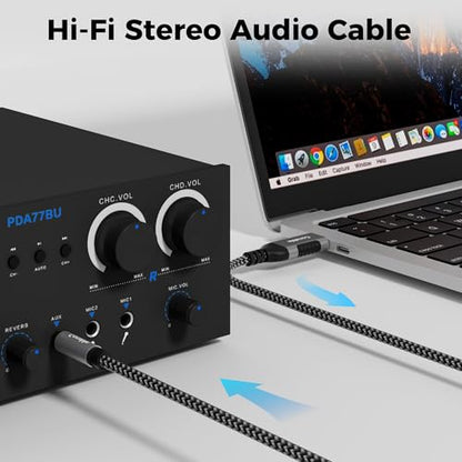 USB to 6.35mm TRS Stereo Audio Cable 6 FT, USB-A to 1/4" Audio Adapter Aux Jack Stereo Cord, Gold-Plated Connector, Nylon Braided Jacket, DAC Chip, for Laptop, Amplifier, Mixer, Home Theater, Speaker - size: 6FT