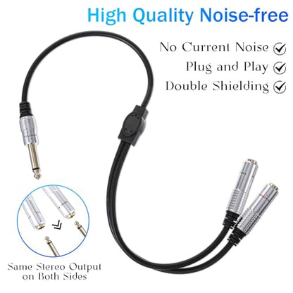 6.35mm TS Guitar Signal Audio Y Splitter Cable, 1/4 Inch Mono Male to Dual Mono Female Jack Adapter with Gold Plated Connectors, Audio Y-Adapter for Microphone Speaker HiFi System Guitar(50cm/1.6ft）