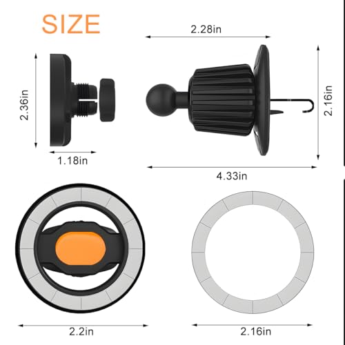 Car Phone Holder, Magnetic 360° Rotation Adjustable Vehicle Phone Mount Changer with Clip, Automotive Air Dashboard Vent Cellphone Holder, Universal for SUV RV Truck (Orange) - color: Orange