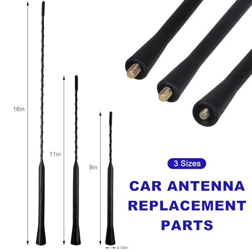 Car Antenna Replacement, 9 Inch Flexible Roof Mounted AM FM Stereo Aerial Mast with M5 M6 Threaded Adapters, Universal Rubber Radio Antenna Kit for Most Cars Trucks SUVs - color: 9 Inch