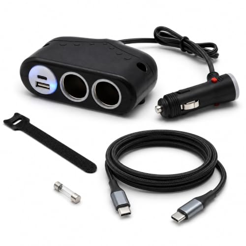 Cliff Top Car Cigarette Lighter Splitter, Dual Socket USB-C PD QC3.0 Switch