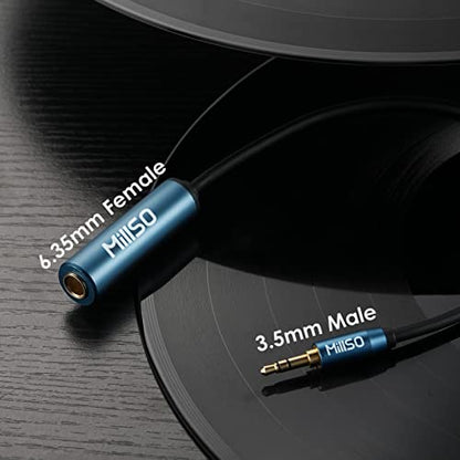 MillSO 1/4 to 3.5mm Headphone Adapter, TRS 6.35mm Female to 3.5mm Male 1/8 to 1/4 Stereo Audio Adapter for Amplifiers, Guitar, Piano, Home Theater Devices to Phone, Laptop, Headphones - 12inch/30cm - color: Blue, size: 1 FT
