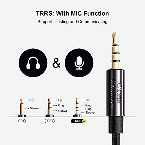 CableCreation TRRS Cable, 3.5mm Right Angle Male to Male Audio Stereo Jack HiFi Cable with Silver-Plating Copper Core Compatible with Car, iPhones,Tablets, PS4 Headset, Xbox one, Black/1.5ft - size: 1.5 Feet