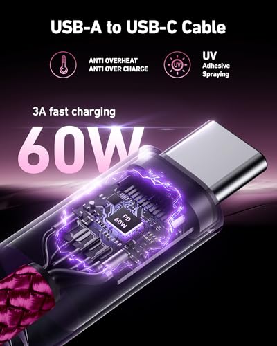 USB to USB C Cable 60W Fast Charging [2 Pack 6FT], USB A to USB C Cable for - color: Rose Red, size: 6FT, style: USB A to USB C