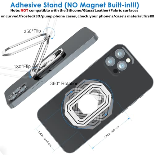 Phone Ring Holder Finger Kickstand, Upgraded 360° Rotation Metal Phone Grip for Magnetic Car Mount Foldable Cell Phone Stand Compatible with Most Smartphones - color: White Silver