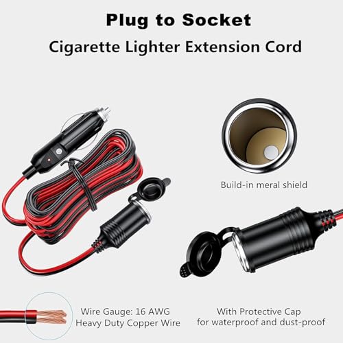 KEWIG 12/24V 26FT 16AWG Car Cigarette Lighter Extension Cord - size: 26 ft