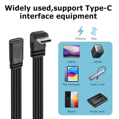 USB C Charger Cable 90 Degree USB C 2.0 Male to Female Cable Data Transfer 480Mbps.Flat Type C Charging Short Cable Suitable for Laptop,Mobile Phone,Tablet,Car Device 1ft