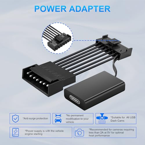 Dashcam Power Adapter 7 Pin Custom for Chevy, Ford, Honda, Lexus, Mitsubishi, Nissan, Toyota and more, Hide The Wires,GPS Radar Mirror Camera Dash Cam Adapter Cable, Connects to Rearview Mirror