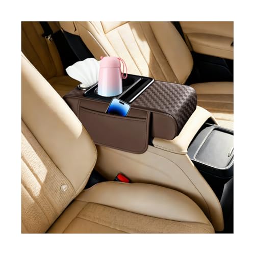 Car Center Console Armrest Pillow, 5-in-1 Armrest Box Cover with Cup Phone Holder & Storage Pocket Tissue Box, Multifunctional Auto Middle Console Arm Rest Protector, Universal Fit (Coffe) - color: Coffee