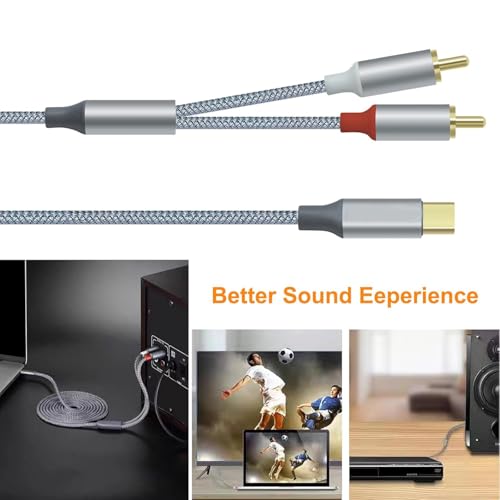 USB C to 2 RCA Audio Cable, USB C Male to 2RCA Male Aux Auxiliary Stereo Splitter Adapter, RCA Adapter for iPhone 16 15 Series, Galaxy S25/S24, Pixel 9/8, Speaker, Amplifier, Home Theater