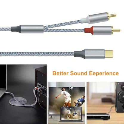 USB C to 2 RCA Audio Cable, USB C Male to 2RCA Male Aux Auxiliary Stereo Splitter Adapter, RCA Adapter for iPhone 16 15 Series, Galaxy S25/S24, Pixel 9/8, Speaker, Amplifier, Home Theater