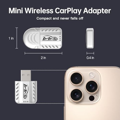 MMB CarPlay Wireless Adapter, 2025 Upgrade CarPlay Dongle Converts Wired to Wireless for iPhone, USB C/A Plug and Play CarPlay Adapter Compatible with iPhone iOS 10+ and Cars with CarPlay
