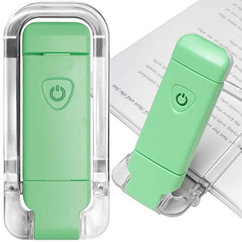 EGWASER Portable USB Rechargeable LED Clip on Book Light for Reading in Bed, 3 Brightness Adjustable Dimmable Bookmark Light for Eye-Protection, Reading Lamp (Green) - color: 1-Pack Green