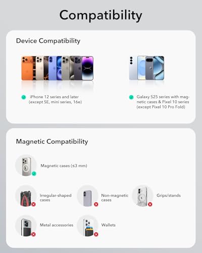 ESR for 15W MagSafe Car Mount Charger, Universal Dashboard/Tesla MagSafe Car Charger, Magnetic Wireless Charging, Adjustable Car Phone Holder for iPhone 17e/17/16/15/14/13/12, S26/S25, Pixel 10, Black