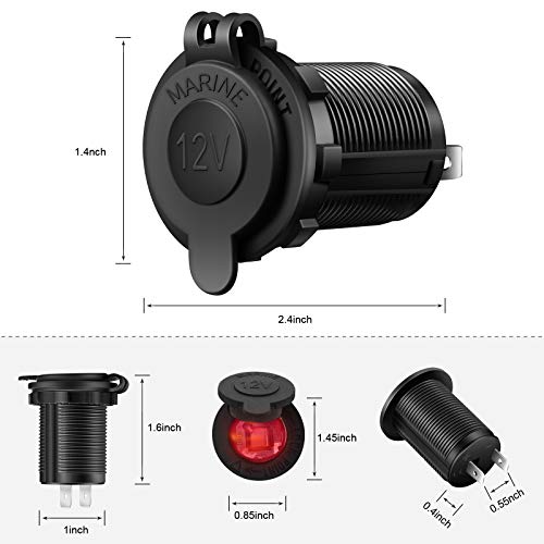 Cigarette Lighter Socket Car Marine Motorcycle ATV RV Lighter Socket Power Outlet Socket Receptacle 12V Waterproof Plug (LED Red) by ZHSMS - color: Red