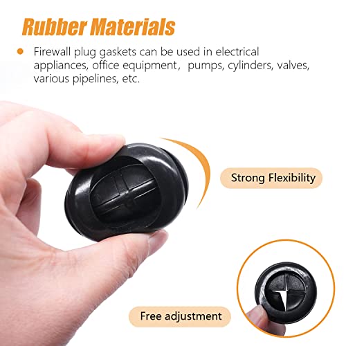 mankk 53Pcs Rubber Grommet Kit,6 Size (5/8" 13/16" 7/8" 1" 1-3/16" 1-1/2") Drill Hole Round Double Sided Rubber Hole Plug with Retractable Box Knife for Protecting Cable Wire M-119 - size: 6 Sizes-53PCS