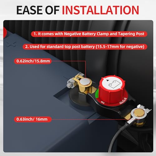 Joinfworld Top Post Battery Disconnect Switch 12V-48V Battery Kill Switch Negative On/Off Battery Switch for Cars, Vehicles, RVs and Boats - color: 250A On-Off Top Post