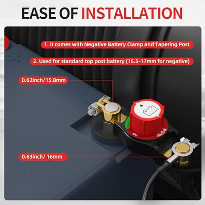Joinfworld Top Post Battery Disconnect Switch 12V-48V Battery Kill Switch Negative On/Off Battery Switch for Cars, Vehicles, RVs and Boats - color: 250A On-Off Top Post