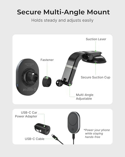 MagSafe 15W Fast Wireless Car Charger AMPS Plate Phone Mount - style: Magnetic Wireless Charger Multi-Angle Suction Cup