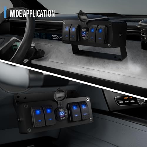 Joinfworld 4 Gang Rocker Switch Box 12V SPST ON/Off Marine Switch Panel 12 Volt Waterproof Blue LED Light Bar with Dual USB Outlet PD3.0 & QC3.0 Car USB Port for Boat Automotive Car Truck RV UTV - size: 4 Gang