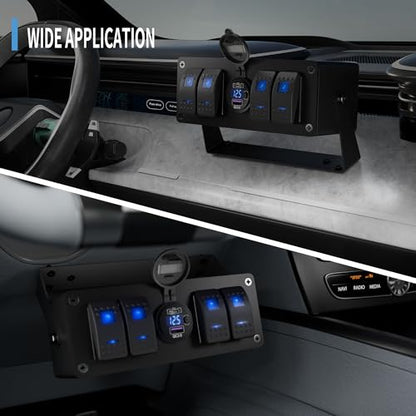 Joinfworld 4 Gang Rocker Switch Box 12V SPST ON/Off Marine Switch Panel 12 Volt Waterproof Blue LED Light Bar with Dual USB Outlet PD3.0 & QC3.0 Car USB Port for Boat Automotive Car Truck RV UTV - size: 4 Gang