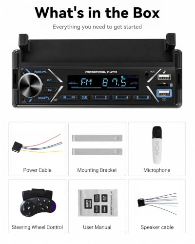 Single DIN Car Stereo Bluetooth Car Radio with FM/MP3/AUX Dual USB SWC Colorful Lights Phone Holder & Wireless MIC