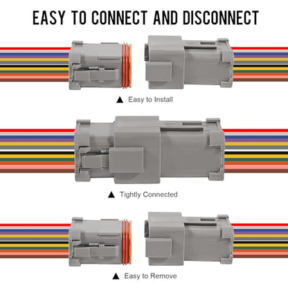2 Sets Deutsch DT 12 Pin Waterproof Connector 12 Way Male Female Automotive Waterproof Electrical Connector Plug with 16 AWG Cable Wire for Car Truck Boats - color: 2Sets 12Pin