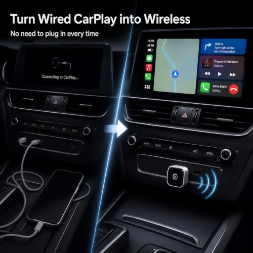 Wireless CarPlay Adapter, Ultra Mini Apple CarPlay Wireless Dongle for Factory Wired CarPlay Cars, Premium Matte Silver, 5GHz WiFi & Bluetooth Plug & Play Auto-Connect, No Delay