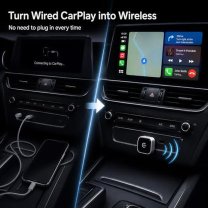 Wireless CarPlay Adapter, Ultra Mini Apple CarPlay Wireless Dongle for Factory Wired CarPlay Cars, Premium Matte Silver, 5GHz WiFi & Bluetooth Plug & Play Auto-Connect, No Delay