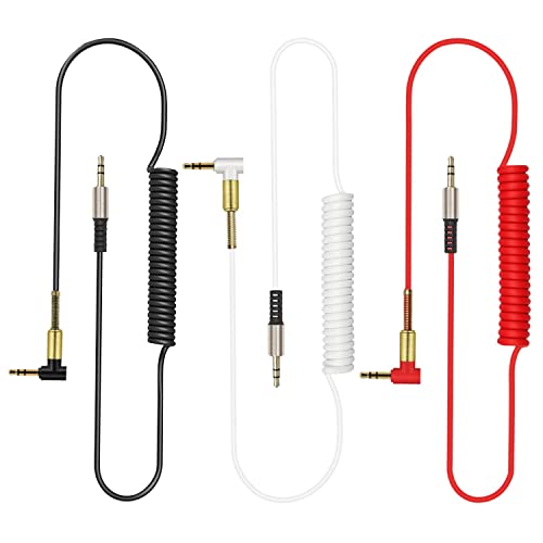 3.5mm Aux Audio Cable 1/8 Stereo Aux Cable for Car, [3 Pack] 90 Degree Right Angle Aux Cable 3.5mm Male to Male Audio Cable Stereo Auxiliary Cable - White,Black,Red